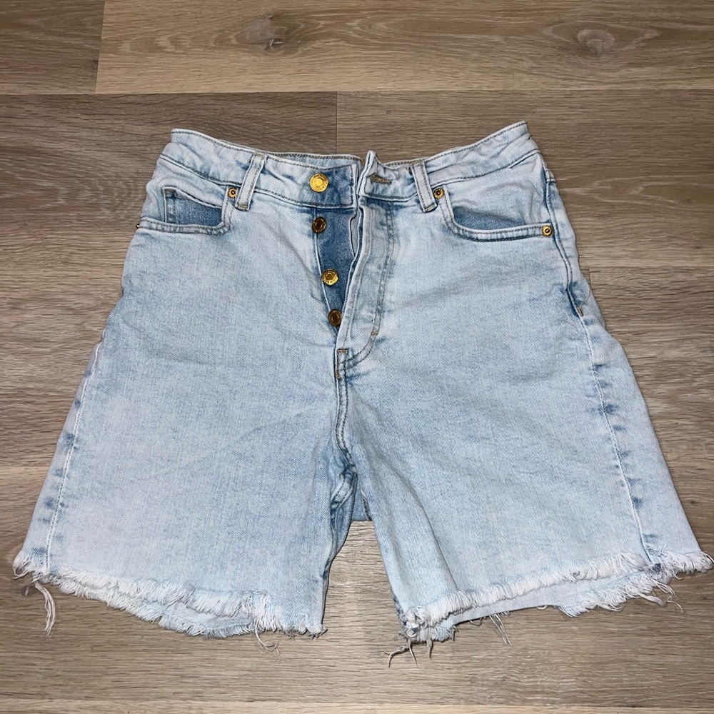 Blue Jean Shorts with Distressed Look